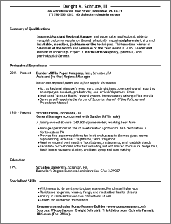 Dwight Schrute Sample Resume